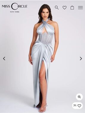 Miss Circle Noemie Silver Crystal Corset Satin Gown - XS